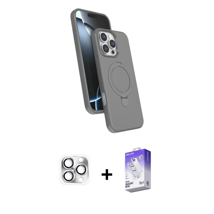 MARSİLYAN™- iPhone 16 Pro Max Kılıf İz Işık Koleksiyonu - Siyah Bilvis 5in1 3D Magic Cam Ekran Koruyucu + Gümüş Pers Alüminyum Kamera Lens