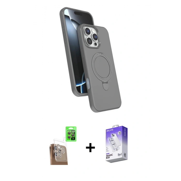 MARSİLYAN™- iPhone 16 Pro Max Kılıf İz Işık Koleksiyonu - Siyah Bilvis 5in1 3D Magic Cam Ekran Koruyucu + Raze Metal Kamera Lens - CLTM