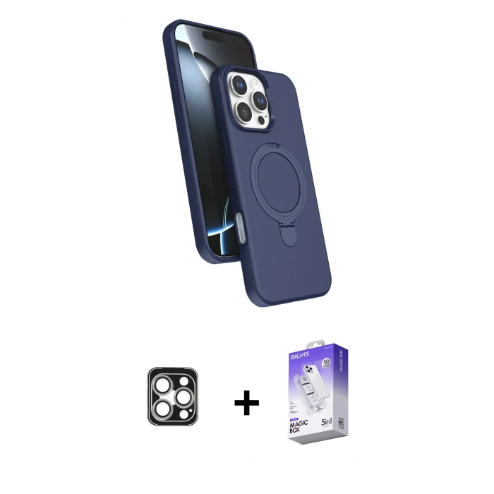 MARSİLYAN™- iPhone 16 Pro Max Kılıf İz Işık Koleksiyonu - Siyah Bilvis 5in1 3D Magic Cam Ekran Koruyucu + PVD Metal Kamera Lens - GS