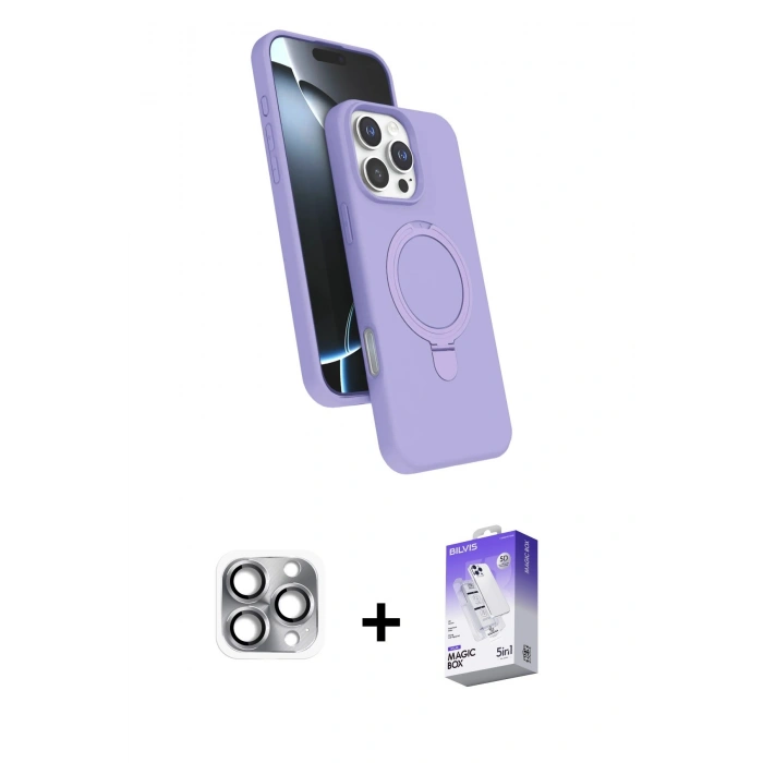 MARSİLYAN™- iPhone 16 Pro Max Kılıf İz Işık Koleksiyonu - Siyah Bilvis 5in1 3D Magic Cam Ekran Koruyucu + Pers Alüminyum Kamera Lens - GI