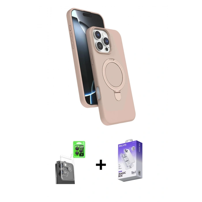MARSİLYAN™- iPhone 16 Pro Max Kılıf İz Işık Koleksiyonu - Siyah Bilvis 5in1 3D Magic Cam Ekran Koruyucu + Raze Metal Kamera Lens - SH