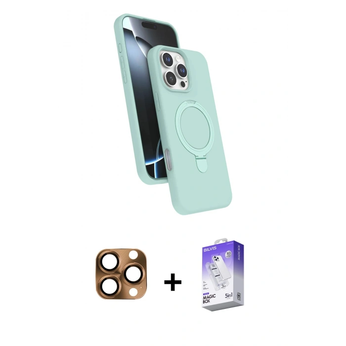 MARSİLYAN™- iPhone 16 Pro Max Kılıf İz Işık Koleksiyonu - Siyah Bilvis 5in1 3D Magic Cam Ekran Koruyucu + Çöl Titanyum Pers Alüminyum Kamera Lens