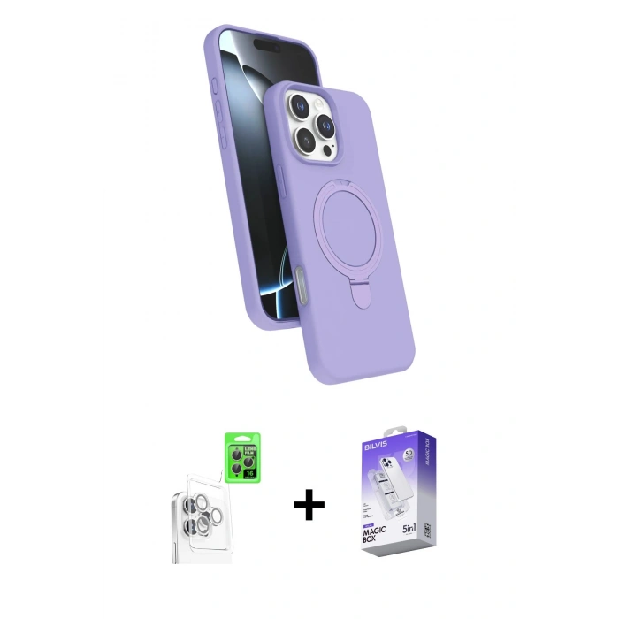 MARSİLYAN™- iPhone 16 Pro Max Kılıf İz Işık Koleksiyonu - Siyah Bilvis 5in1 3D Magic Cam Ekran Koruyucu + Beyaz Raze Metal Kamera Lens