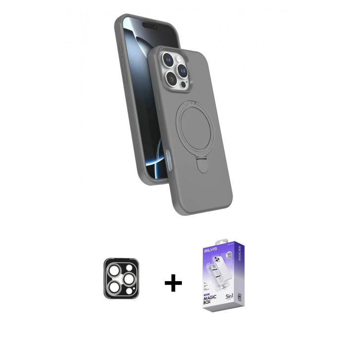 MARSİLYAN™- iPhone 16 Pro Max Kılıf İz Işık Koleksiyonu - Siyah Bilvis 5in1 3D Magic Cam Ekran Koruyucu + PVD Metal Kamera Lens - GS
