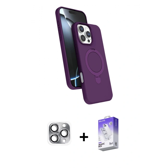MARSİLYAN™- iPhone 16 Pro Max Kılıf İz Işık Koleksiyonu - Siyah Bilvis 5in1 3D Magic Cam Ekran Koruyucu + Pers Alüminyum Kamera Lens - GI