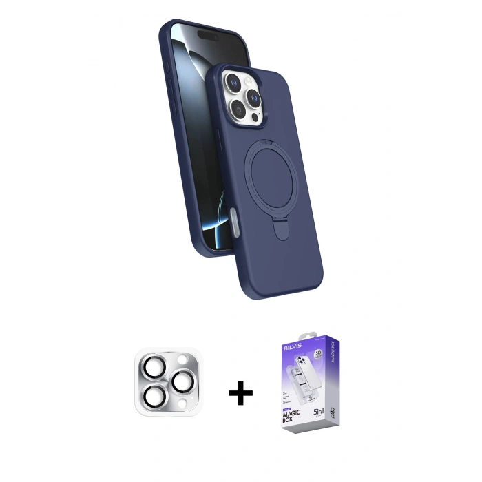 MARSİLYAN™- iPhone 16 Pro Max Kılıf İz Işık Koleksiyonu - Siyah Bilvis 5in1 3D Magic Cam Ekran Koruyucu + Gümüş Pers Alüminyum Kamera Lens
