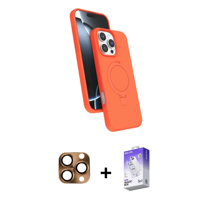 MARSİLYAN™- iPhone 16 Pro Max Kılıf İz Işık Koleksiyonu - Siyah Bilvis 5in1 3D Magic Cam Ekran Koruyucu + Çöl Titanyum Pers Alüminyum Kamera Lens