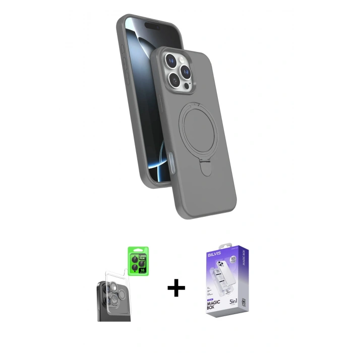 MARSİLYAN™- iPhone 16 Pro Max Kılıf İz Işık Koleksiyonu - Siyah Bilvis 5in1 3D Magic Cam Ekran Koruyucu + Raze Metal Kamera Lens - SH