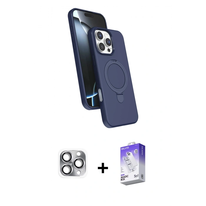 MARSİLYAN™- iPhone 16 Pro Max Kılıf İz Işık Koleksiyonu - Siyah Bilvis 5in1 3D Magic Cam Ekran Koruyucu + Pers Alüminyum Kamera Lens - GI