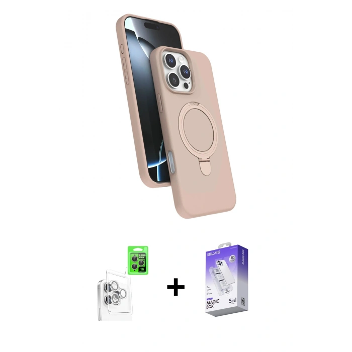 MARSİLYAN™- iPhone 16 Pro Max Kılıf İz Işık Koleksiyonu - Siyah Bilvis 5in1 3D Magic Cam Ekran Koruyucu + Beyaz Raze Metal Kamera Lens