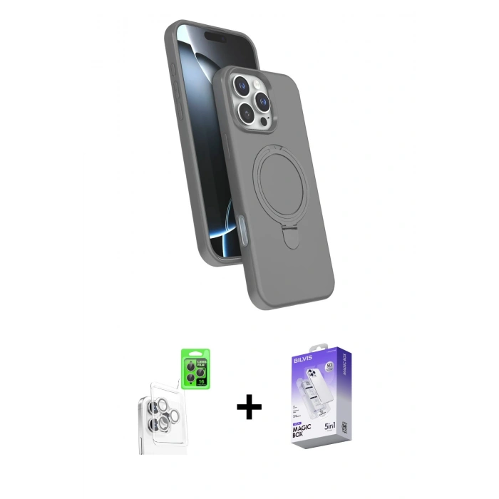 MARSİLYAN™- iPhone 16 Pro Max Kılıf İz Işık Koleksiyonu - Siyah Bilvis 5in1 3D Magic Cam Ekran Koruyucu + Beyaz Raze Metal Kamera Lens
