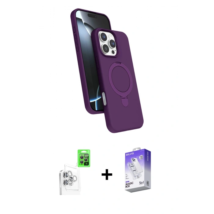 MARSİLYAN™- iPhone 16 Pro Max Kılıf İz Işık Koleksiyonu - Siyah Bilvis 5in1 3D Magic Cam Ekran Koruyucu + Beyaz Raze Metal Kamera Lens