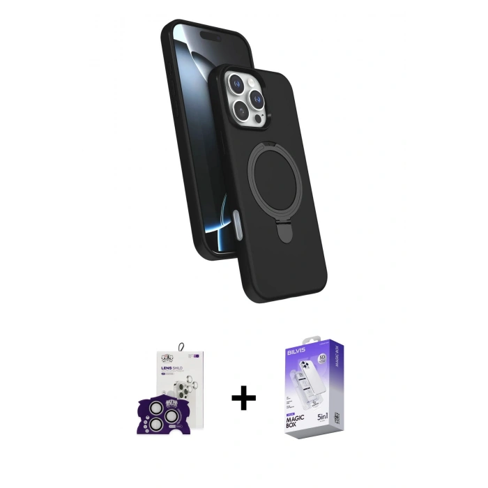 MARSİLYAN™- iPhone 16 Pro Max Kılıf İz Işık Koleksiyonu - Siyah Bilvis 5in1 3D Magic Cam Ekran Koruyucu + Bilvis Titan Kamera Lens - GS
