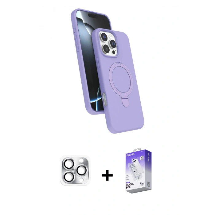 MARSİLYAN™- iPhone 16 Pro Max Kılıf İz Işık Koleksiyonu - Siyah Bilvis 5in1 3D Magic Cam Ekran Koruyucu + Gümüş Pers Alüminyum Kamera Lens