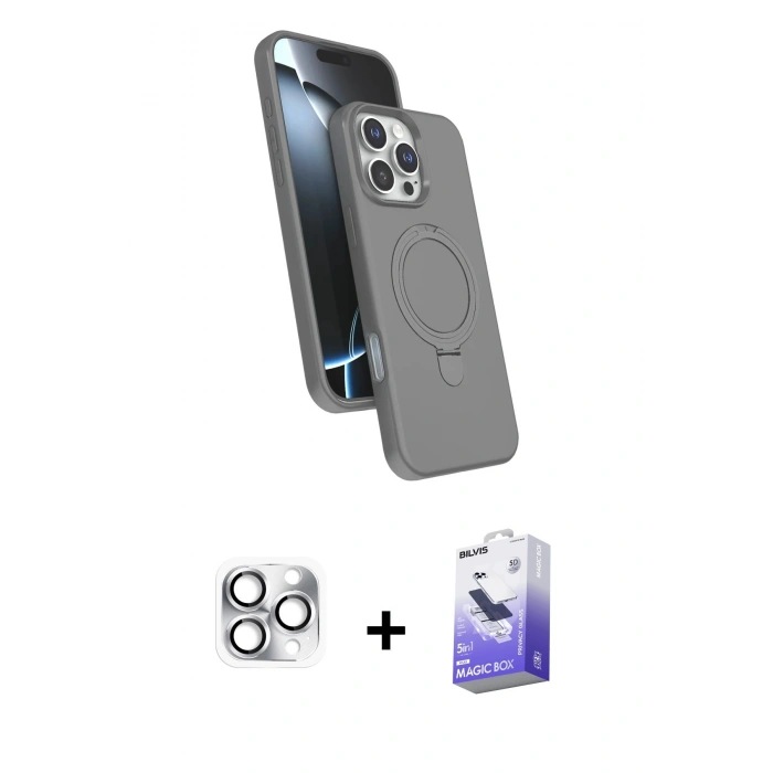 MARSİLYAN™- iPhone 16 Pro Max Kılıf İz Işık Koleksiyonu - Siyah Bilvis 5in1 5D Magic Hayalet Cam Ekran Koruyucu + Pers Alüminyum Kamera Lens - GS