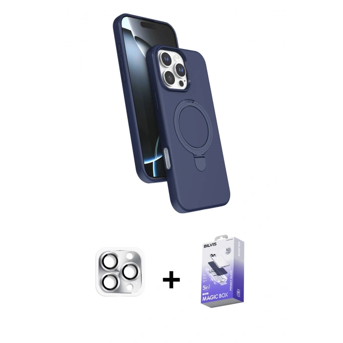 MARSİLYAN™- iPhone 16 Pro Max Kılıf İz Işık Koleksiyonu - Siyah Bilvis 5in1 5D Magic Hayalet Cam Ekran Koruyucu + Pers Alüminyum Kamera Lens - GS