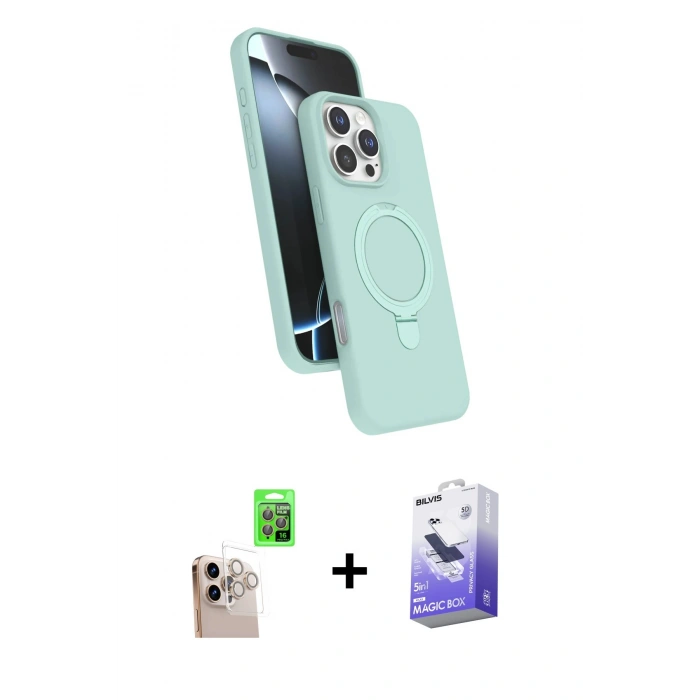 MARSİLYAN™- iPhone 16 Pro Max Kılıf İz Işık Koleksiyonu - Siyah Bilvis 5in1 5D Magic Hayalet Cam Ekran Koruyucu + Raze Metal Kamera Lens - NLGY
