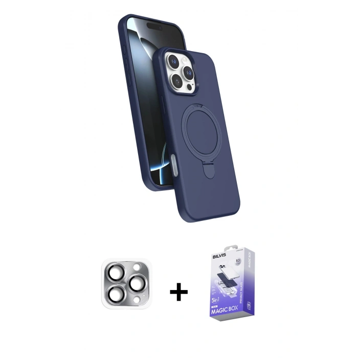MARSİLYAN™- iPhone 16 Pro Max Kılıf İz Işık Koleksiyonu - Siyah Bilvis 5in1 5D Magic Hayalet Cam Ekran Koruyucu + Gri Pers Alüminyum Kamera Lens