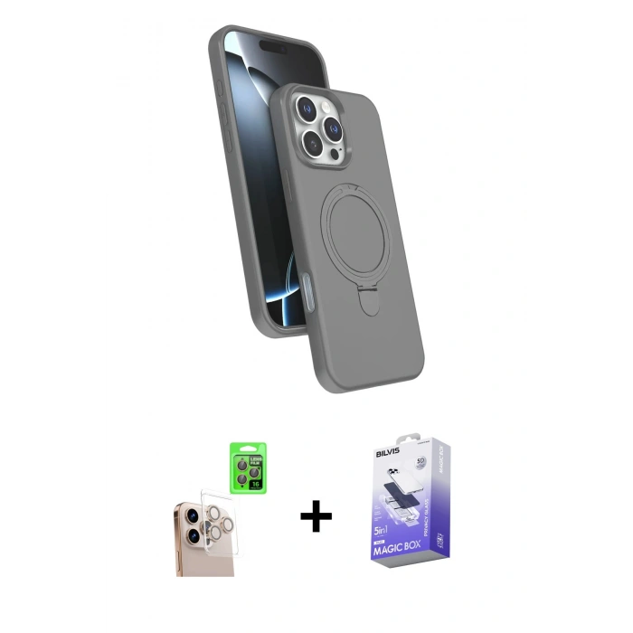 MARSİLYAN™- iPhone 16 Pro Max Kılıf İz Işık Koleksiyonu - Siyah Bilvis 5in1 5D Magic Hayalet Cam Ekran Koruyucu + Raze Metal Kamera Lens - NLGY