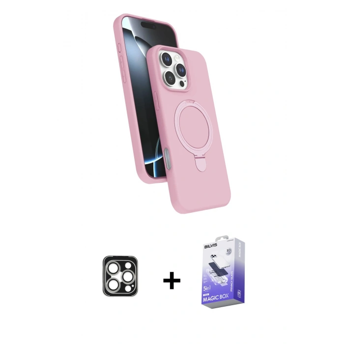 MARSİLYAN™- iPhone 16 Pro Max Kılıf İz Işık Koleksiyonu - Siyah Bilvis 5in1 5D Magic Hayalet Cam Ekran Koruyucu + PVD Metal Kamera Lens - GS