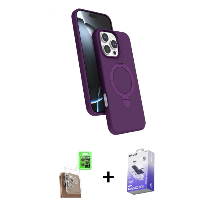 MARSİLYAN™- iPhone 16 Pro Max Kılıf İz Işık Koleksiyonu - Siyah Bilvis 5in1 5D Magic Hayalet Cam Ekran Koruyucu + Raze Metal Kamera Lens - CLTM