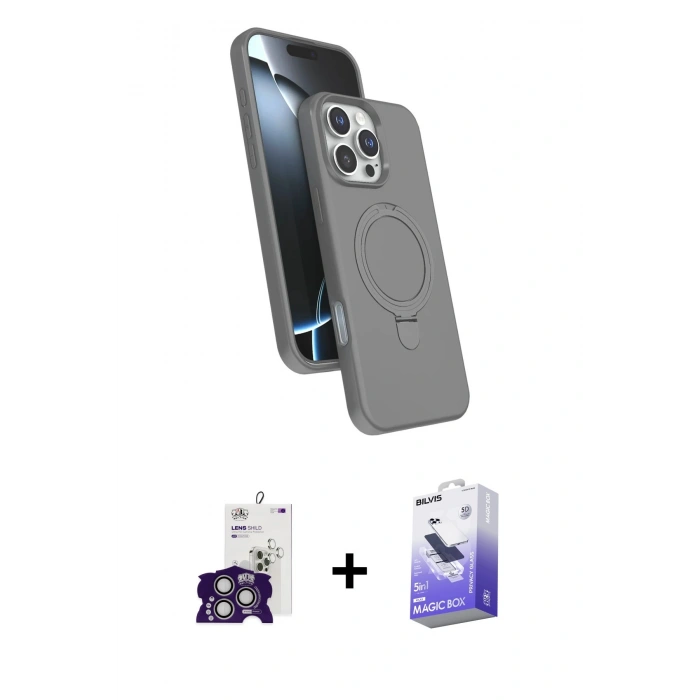 MARSİLYAN™- iPhone 16 Pro Max Kılıf İz Işık Koleksiyonu - Siyah Bilvis 5in1 5D Magic Hayalet Cam Ekran Koruyucu + Bilvis Titan Kamera Lens - GS