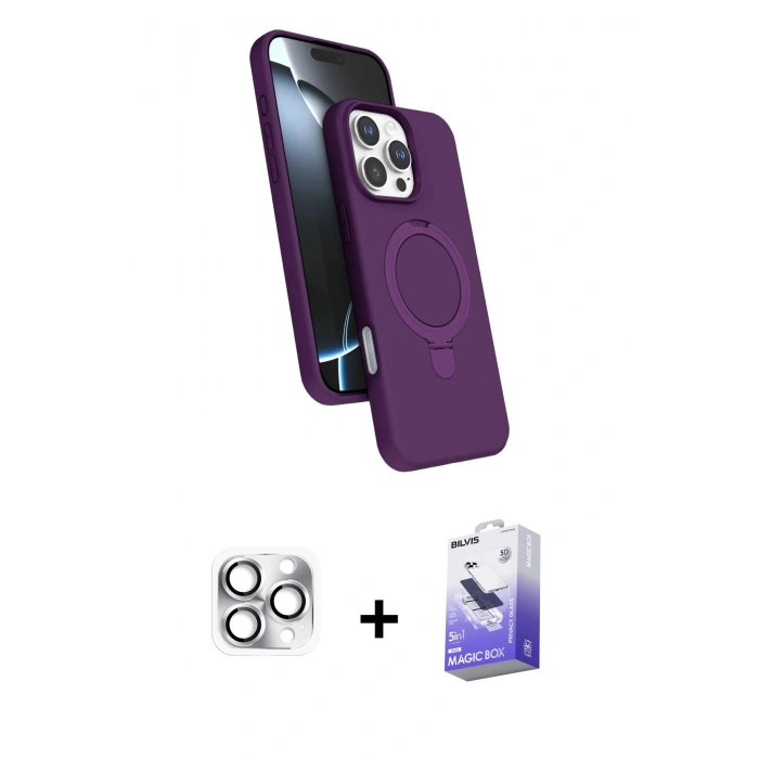 MARSİLYAN™- iPhone 16 Pro Max Kılıf İz Işık Koleksiyonu - Siyah Bilvis 5in1 5D Magic Hayalet Cam Ekran Koruyucu + Pers Alüminyum Kamera Lens - GS