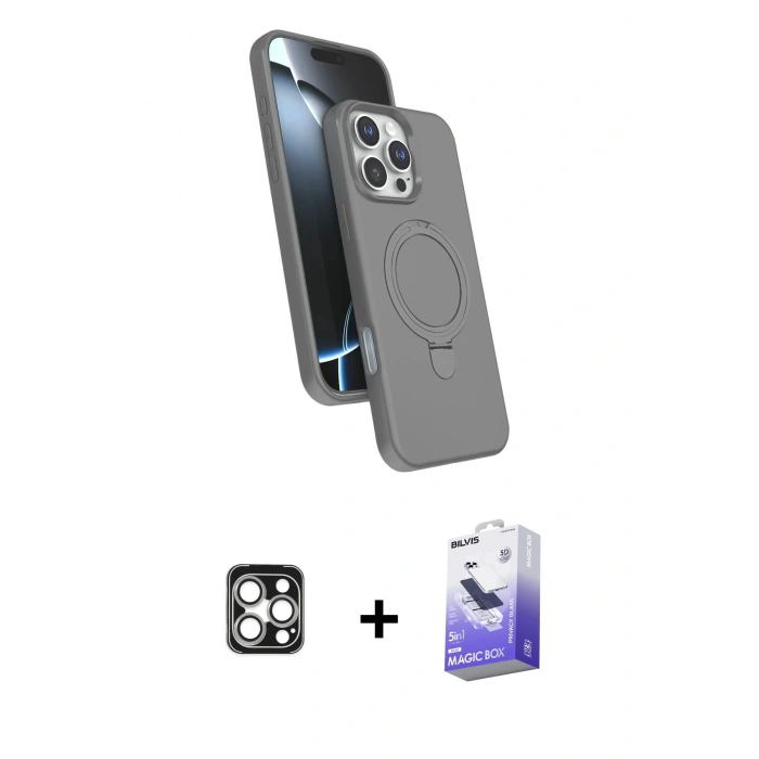 MARSİLYAN™- iPhone 16 Pro Max Kılıf İz Işık Koleksiyonu - Siyah Bilvis 5in1 5D Magic Hayalet Cam Ekran Koruyucu + PVD Metal Kamera Lens - GS