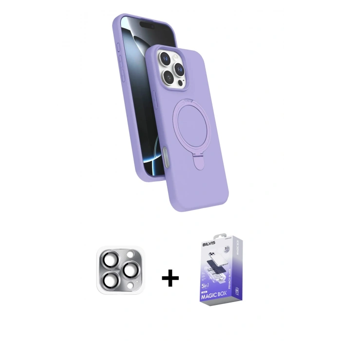 MARSİLYAN™- iPhone 16 Pro Max Kılıf İz Işık Koleksiyonu - Siyah Bilvis 5in1 5D Magic Hayalet Cam Ekran Koruyucu + Gri Pers Alüminyum Kamera Lens