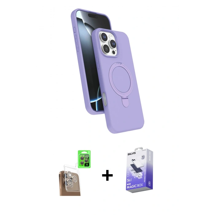MARSİLYAN™- iPhone 16 Pro Max Kılıf İz Işık Koleksiyonu - Siyah Bilvis 5in1 5D Magic Hayalet Cam Ekran Koruyucu + Raze Metal Kamera Lens - CLTM