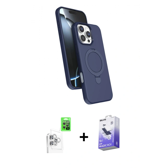 MARSİLYAN™- iPhone 16 Pro Max Kılıf İz Işık Koleksiyonu - Siyah Bilvis 5in1 5D Magic Hayalet Cam Ekran Koruyucu + Raze Metal Kamera Lens - BZ