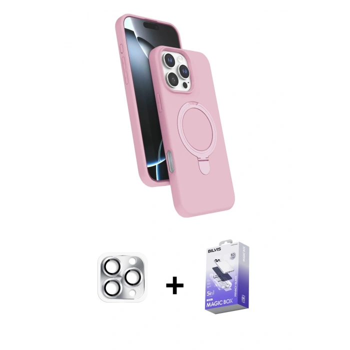 MARSİLYAN™- iPhone 16 Pro Max Kılıf İz Işık Koleksiyonu - Siyah Bilvis 5in1 5D Magic Hayalet Cam Ekran Koruyucu + Pers Alüminyum Kamera Lens - GS