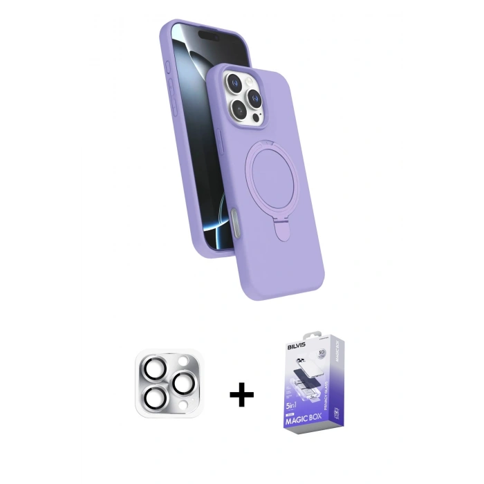 MARSİLYAN™- iPhone 16 Pro Max Kılıf İz Işık Koleksiyonu - Siyah Bilvis 5in1 5D Magic Hayalet Cam Ekran Koruyucu + Pers Alüminyum Kamera Lens - GS
