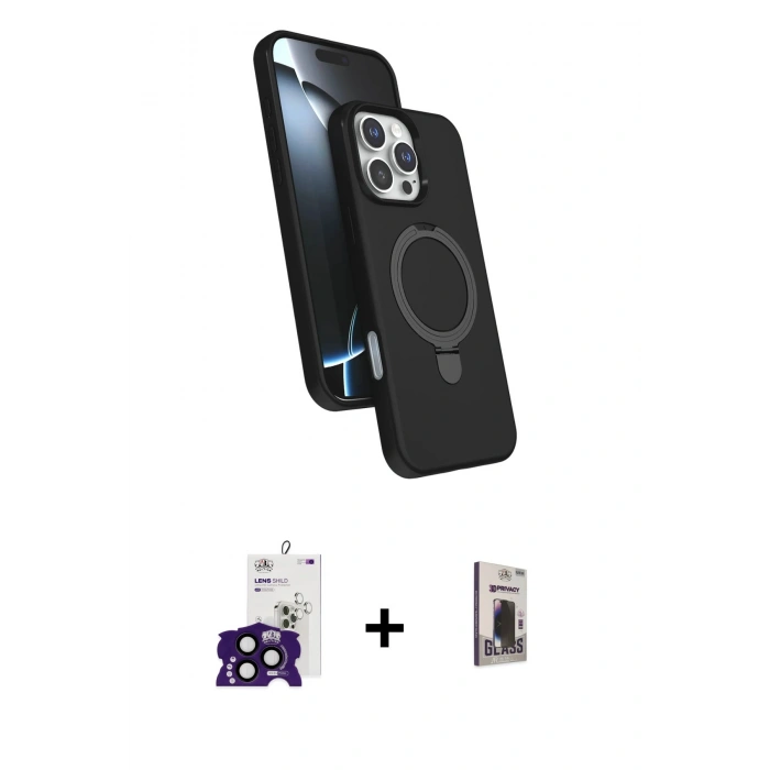 MARSİLYAN™- iPhone 16 Pro Max Kılıf İz Işık Koleksiyonu - Siyah Bilvis Hayalet Cam Ekran Koruyucu + Bilvis Titan Kamera Lens - SH