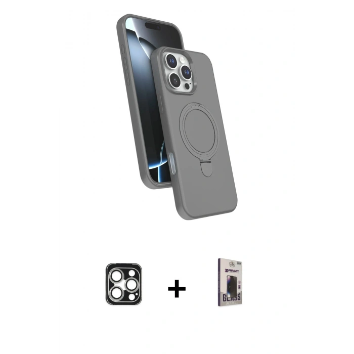 MARSİLYAN™- iPhone 16 Pro Max Kılıf İz Işık Koleksiyonu - Siyah Bilvis Hayalet Cam Ekran Koruyucu + PVD Metal Kamera Lens - GS