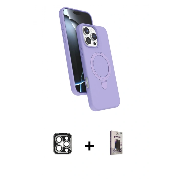 MARSİLYAN™- iPhone 16 Pro Max Kılıf İz Işık Koleksiyonu - Siyah Bilvis Hayalet Cam Ekran Koruyucu + PVD Metal Kamera Lens - GS