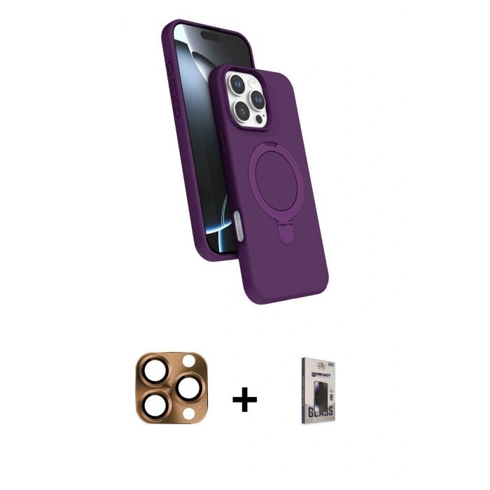 MARSİLYAN™- iPhone 16 Pro Max Kılıf İz Işık Koleksiyonu - Siyah Bilvis Hayalet Cam Ekran Koruyucu + Pers Alüminyum Kamera Lens - CLTM