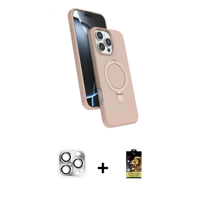 MARSİLYAN™- iPhone 16 Pro Max Kılıf İz Işık Koleksiyonu - Siyah Buffer Cam Ekran Koruyucu + Gümüş Pers Alüminyum Kamera Lens
