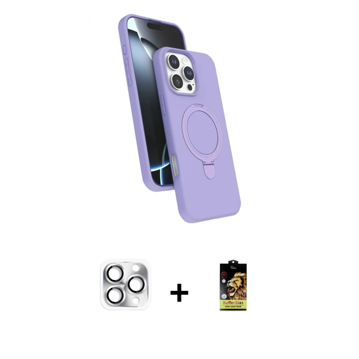 MARSİLYAN™- iPhone 16 Pro Max Kılıf İz Işık Koleksiyonu - Siyah Buffer Cam Ekran Koruyucu + Gümüş Pers Alüminyum Kamera Lens