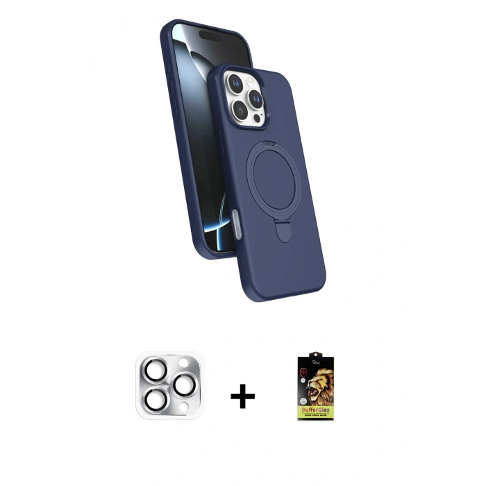 MARSİLYAN™- iPhone 16 Pro Max Kılıf İz Işık Koleksiyonu - Siyah Buffer Cam Ekran Koruyucu + Gümüş Pers Alüminyum Kamera Lens