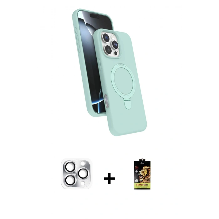 MARSİLYAN™- iPhone 16 Pro Max Kılıf İz Işık Koleksiyonu - Siyah Buffer Cam Ekran Koruyucu + Gümüş Pers Alüminyum Kamera Lens