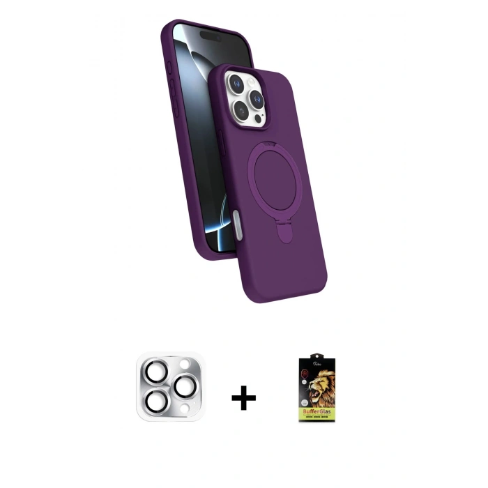 MARSİLYAN™- iPhone 16 Pro Max Kılıf İz Işık Koleksiyonu - Siyah Buffer Cam Ekran Koruyucu + Gümüş Pers Alüminyum Kamera Lens