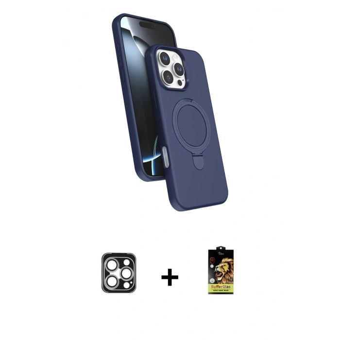 MARSİLYAN™- iPhone 16 Pro Max Kılıf İz Işık Koleksiyonu - Siyah Buffer Cam Ekran Koruyucu + PVD Metal Kamera Lens - GS