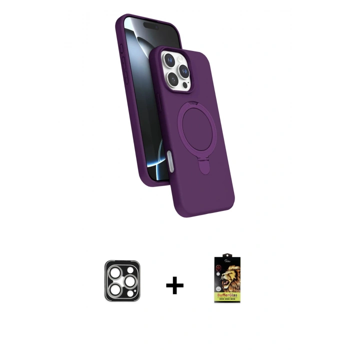 MARSİLYAN™- iPhone 16 Pro Max Kılıf İz Işık Koleksiyonu - Siyah Buffer Cam Ekran Koruyucu + PVD Metal Kamera Lens - GS