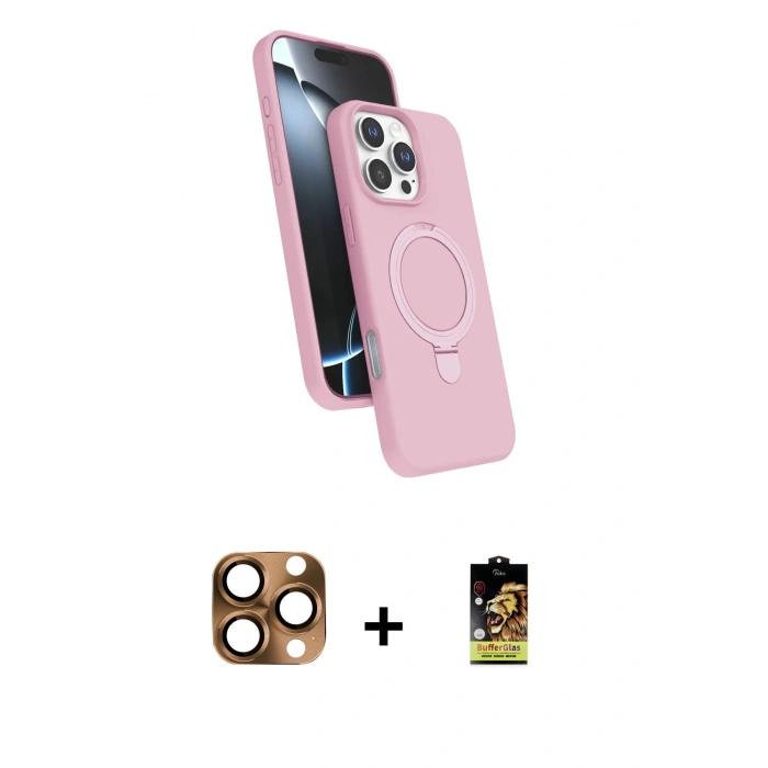 MARSİLYAN™- iPhone 16 Pro Max Kılıf İz Işık Koleksiyonu - Siyah Buffer Cam Ekran Koruyucu + Pers Alüminyum Kamera Lens - CLTM