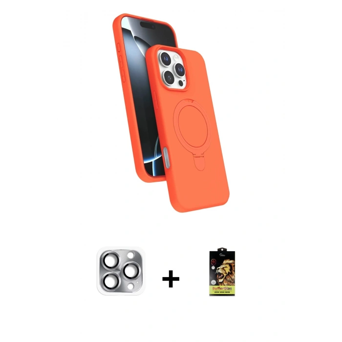 MARSİLYAN™- iPhone 16 Pro Max Kılıf İz Işık Koleksiyonu - Siyah Buffer Cam Ekran Koruyucu + Pers Alüminyum Kamera Lens - GI
