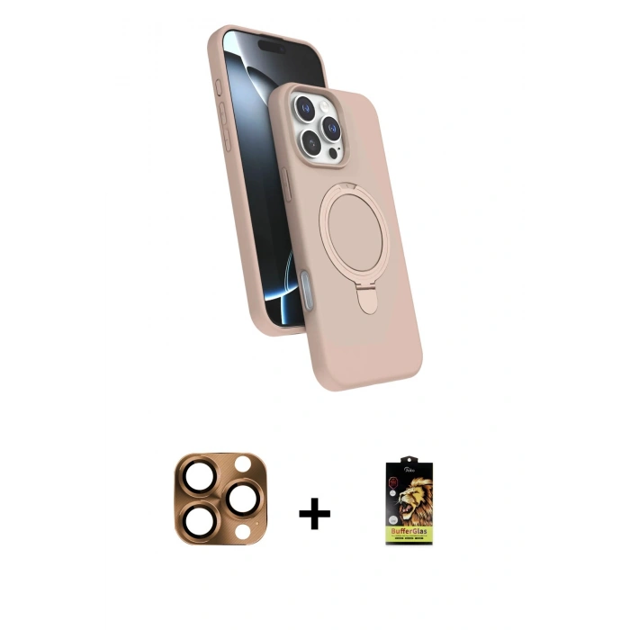 MARSİLYAN™- iPhone 16 Pro Max Kılıf İz Işık Koleksiyonu - Siyah Buffer Cam Ekran Koruyucu + Pers Alüminyum Kamera Lens - CLTM