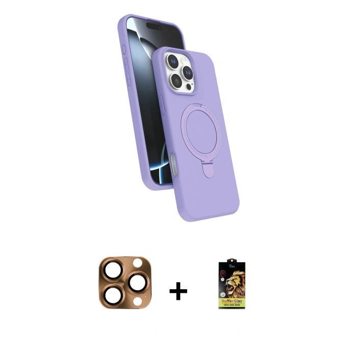 MARSİLYAN™- iPhone 16 Pro Max Kılıf İz Işık Koleksiyonu - Siyah Buffer Cam Ekran Koruyucu + Pers Alüminyum Kamera Lens - CLTM