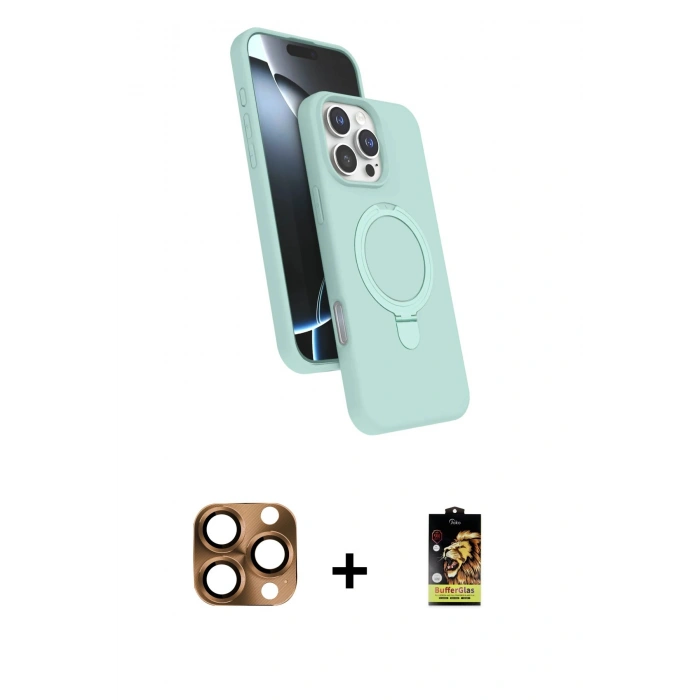 MARSİLYAN™- iPhone 16 Pro Max Kılıf İz Işık Koleksiyonu - Siyah Buffer Cam Ekran Koruyucu + Pers Alüminyum Kamera Lens - CLTM