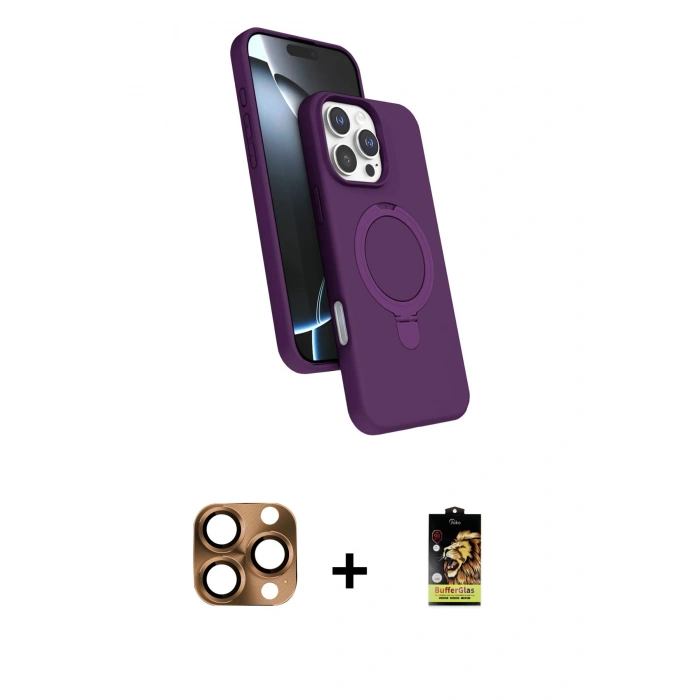 MARSİLYAN™- iPhone 16 Pro Max Kılıf İz Işık Koleksiyonu - Siyah Buffer Cam Ekran Koruyucu + Pers Alüminyum Kamera Lens - CLTM